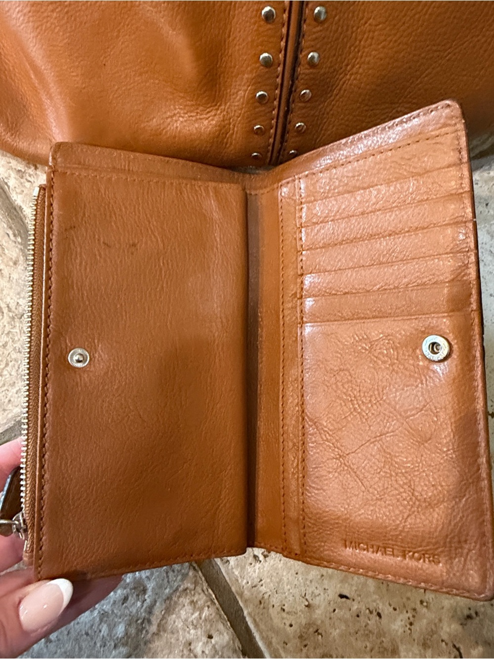 Michael Kors Studded Leather Shoulder Tote and Wallet in Cognac - Picture 5 of 6